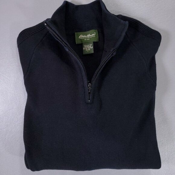 Eddie Bauer Sweater Mens Large Black 1/4 Zip Long Sleeve Made in Australia - Picture 4 of 11